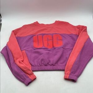 UGG Aryia Cropped Pullover Coral Red & Purple Sweatshirt Sz XS